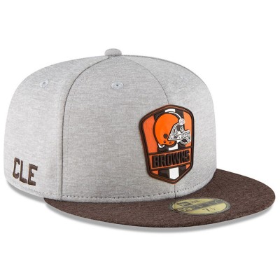 Men's Cleveland Browns New Era Heather Gray/Brown 2018 NFL Sideline Road Official 59FIFTY Fitted Hat 3058407